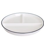 Plato de porcelana azul trenzado con 3 divisiones, 21 x 2,5 cm