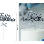 Adorno de Feliz Cumpleaños Plateado 18,5cm