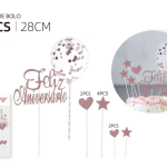 Adorno de Feliz Cumpleaños en Oro Rosa 28 cm 11 piezas