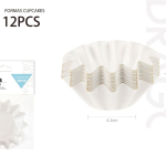 Molde para cupcakes con volantes blancos de 4,2 x 3,2 cm, 12 unidades