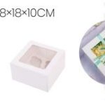 Caja de cartón para 4 cupcakes con ventana 18x18