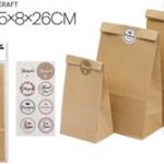 Bolsa de papel kraft con fondo rectangular de 15 x 8 x 26 cm.
