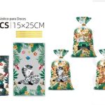 Bolsa de PP con lazos con motivo de selva para dulces 15x2