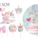 Adorno para tarta con temática de unicornio, 6 piezas.