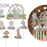 Adorno para tarta con temática de safari, 7 piezas.