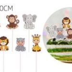 Adorno para tarta con temática de animales de la selva, 6 piezas.