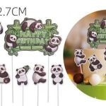 Adorno para tarta con temática de panda, 6 piezas.