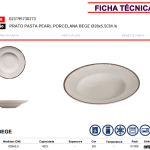 Plato para pasta de porcelana beige PEARL 28x5,5 cm