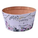 Jarrón de madera decorado con flores 23x23x12cm