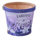 Jarrón de madera decorado con flores 12,5x12,5x11