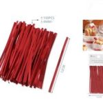 Corbata metálica roja de 12 cm, paquete de 100