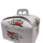 Caja para panettone navideña con asa blanca (245 x 245 x 130 mm)