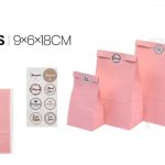 Bolsa de papel kraft rosa con fondo rectangular de 9 x 6 x 18 cm