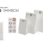 Bolsa de papel kraft blanca con fondo rectangular de 9 x 6 x 18 pulgadas