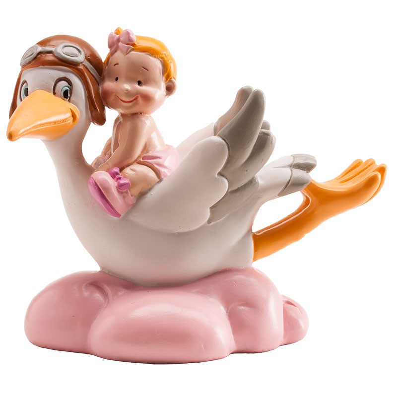 Cigüeña con rosa bebé 10cm