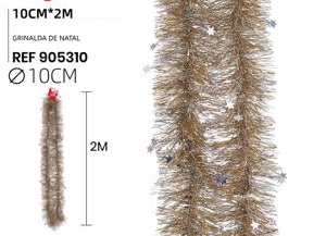 Cinta de Navidad Ton Oro con estrellas Ø 10cm X 2 Metros